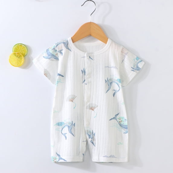 Lenago Newborn Baby Boy Girl Button Romper Jumpsuit Cute Cartoon Printed Bodysuit Short Sleeve Onesie Summer Overalls for Toddler