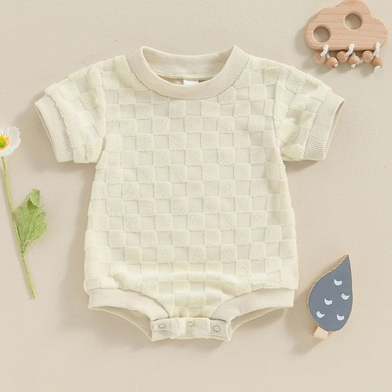 Lenago Newborn Unisex Baby Boy Girl Solid Color Short Sleeve Bubble Romper Oversized T-Shirt Romper Bodysuit Top Summer Clothes