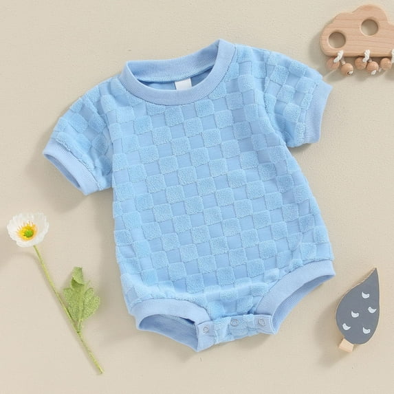 Lenago Newborn Unisex Baby Boy Girl Solid Color Short Sleeve Bubble Romper Oversized T-Shirt Romper Bodysuit Top Summer Clothes