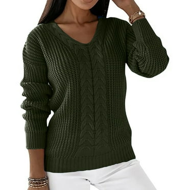 Lenago Oversized Sweaters for Women Plus Size Long Sleeves V-Neck Pullover Solid Color Casual Blouse Tops Pullover Sweaters Jumper on Clearance