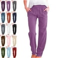thumbnail image 1 of Lenago Pants for Women Solid Color Long Pants Fashion Elastic Waist Drawstring Women's Pants Straight Leg Pants Loose Comfy Sports Casual Full Length Pants With Pockets Trousers Jogger Pant, 1 of 6