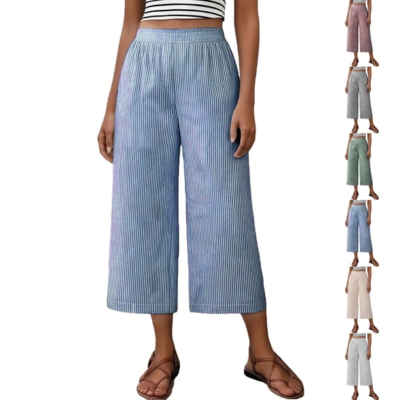 Lenago Pants for Women Multi Colored Linen Short Pants Solid Color Women Extra Large Patch Pocket Women Cropped Trousers