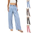 thumbnail image 1 of Lenago Pants for Women Plaid Long Pants Casual Trousers Stylish Loose-fitting Trousers With Elastic Waistband Bottoms, 1 of 10