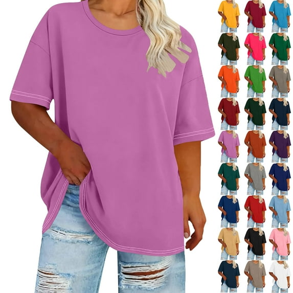 Lenago Plus Size Blouse for Women Short Sleeve Fashion Casual Solid Color Printing Lace Round Neck Blouses for Women Pleated Tunic Tops Dressy Casual Summer Shirts