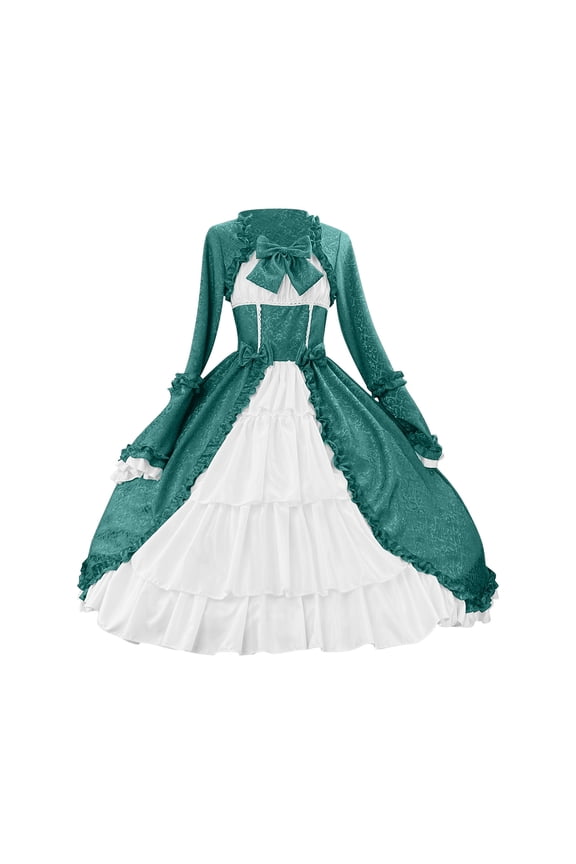Plus Size Long Sleeves Dresses For Women Fashion Women All Saints' Day Vintage Gothic Court Collar Patchwork Bow Dress Halloween Cosplay Costume With Bowknots Cocktail Party Swing Dress