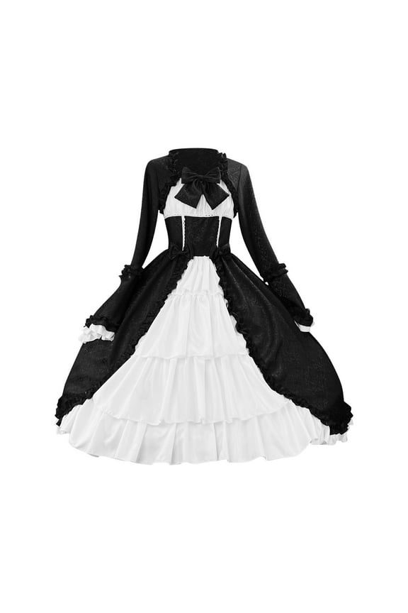 Plus Size Long Sleeves Dresses For Women Fashion Women All Saints' Day Vintage Gothic Court Collar Patchwork Bow Dress Halloween Cosplay Costume With Bowknots Cocktail Party Swing Dress