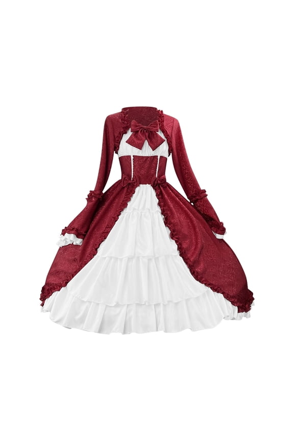 Plus Size Long Sleeves Dresses For Women Fashion Women All Saints' Day Vintage Gothic Court Collar Patchwork Bow Dress Halloween Cosplay Costume With Bowknots Cocktail Party Swing Dress