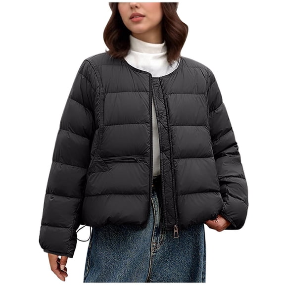 Lenago Plus Size Quilted Jackets for Women Casual Colored Long-Sleeved Hooded Jacket Packable Puffer Jacket(Black M)