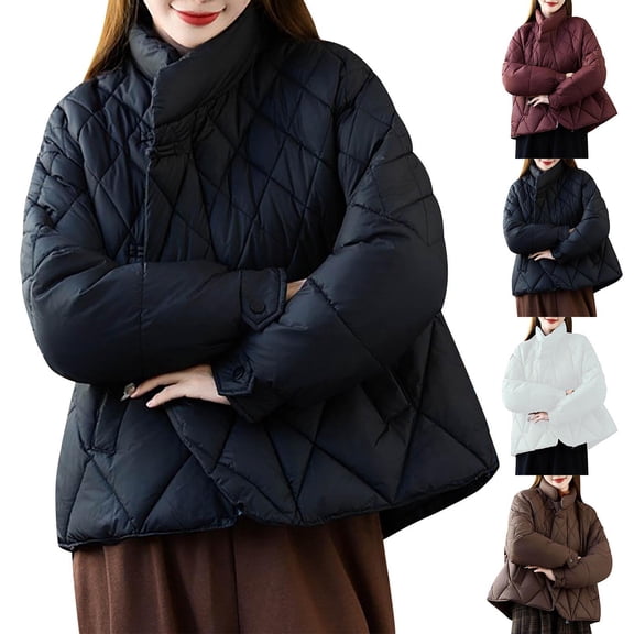 Lenago Plus Size Quilted Jackets for Women Casual Colored Long-Sleeved Hooded Jacket Packable Puffer Jacket(Black XL)