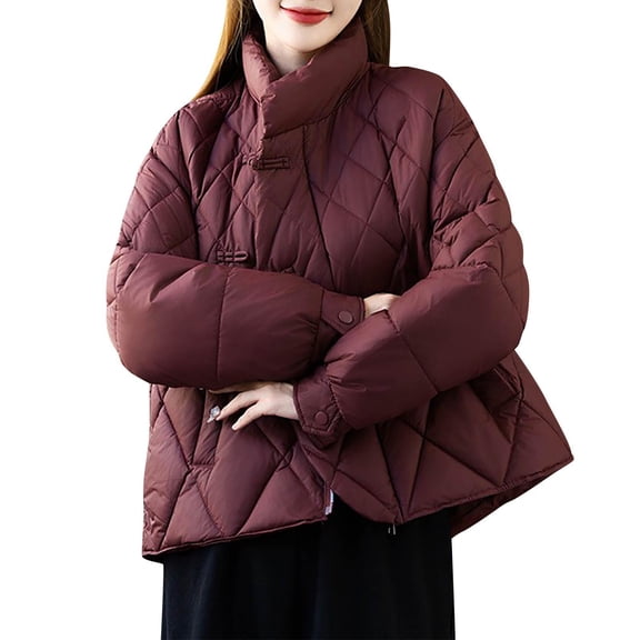 Lenago Plus Size Quilted Jackets for Women Casual Colored Long-Sleeved Hooded Jacket Packable Puffer Jacket(Red XL)