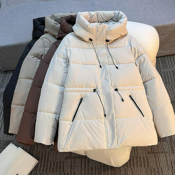 Lenago Plus Size Quilted Jackets for Women Casual Colored Long-Sleeved Hooded Jacket Packable Puffer Jacket(White M)