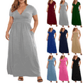 thumbnail image 1 of Lenago Plus Size Summer Dresses for Women 2025 Maxi Dress V-Neck Short Sleeve Dresses for Party Casual Summer Maxi Dresses for Women with Pockets on Clearance, 1 of 9