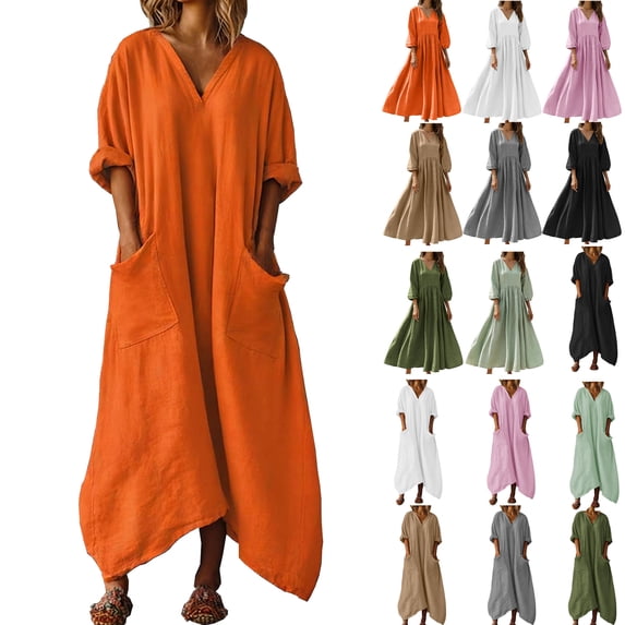 Lenago Plus Size Summer Dresses for Women 2025 Maxi Dress V-Neck Short Sleeve Dresses for Party Casual Summer Maxi Dresses for Women with Pockets