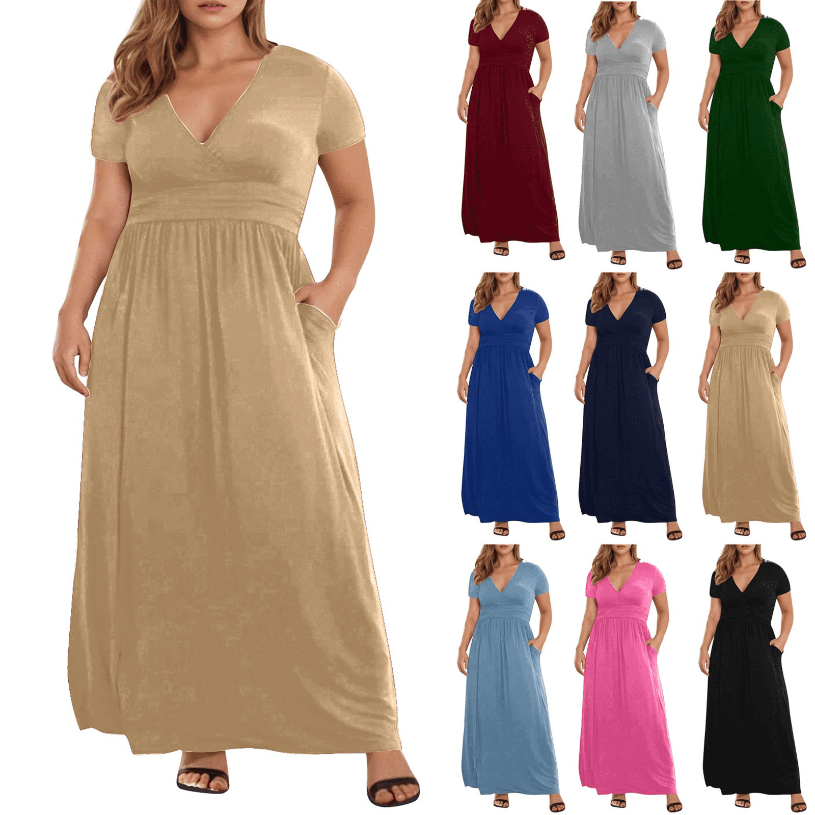 Plus Size Openwork Button Up V-Neck Short Sleeve Dress main image 0