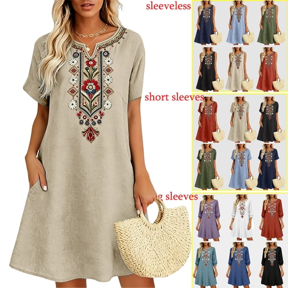 Lenago Plus Size Summer Dresses for Women 2025 Maxi Dress V-Neck Short Sleeve Dresses for Party Casual Summer Maxi Dresses for Women with Pockets