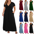 thumbnail image 1 of Lenago Plus Size Summer Dresses for Women 2025 Maxi Dress V-Neck Short Sleeve Dresses for Party Casual Summer Maxi Dresses for Women with Pockets, 1 of 9
