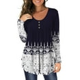 thumbnail image 1 of Lenago Plus Size Tops for Women Casual Long Sleeve Open Button Round Neck Loose Fit Pleated Tunic Tops Blouses Shirt, 1 of 5