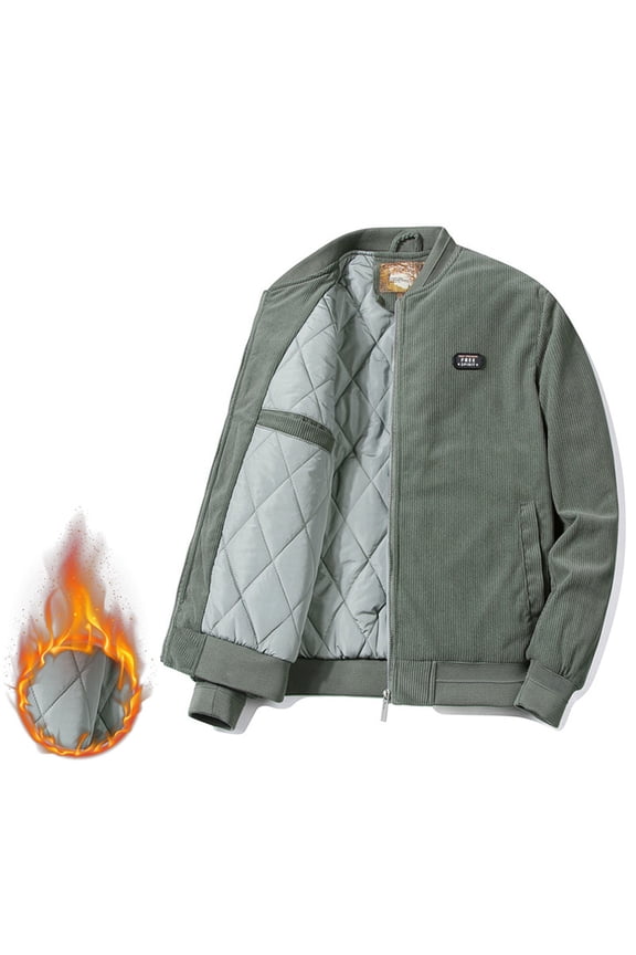 Quilted Jackets For Men Fall Winter Outerwear Fleece Lining Coats Thermal Corduroy Jacket With Long Sleeves Stand Collar Zipped Up Winter Thick Outerwear