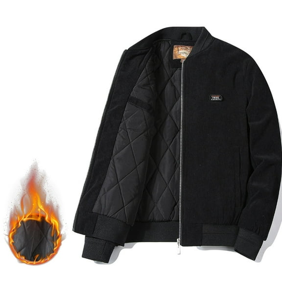 Lenago Quilted Jackets For Men Fall Winter Outerwear Fleece Lining Coats Thermal Corduroy Jacket With Long Sleeves Stand Collar Zipped Up Winter Thick Outerwear