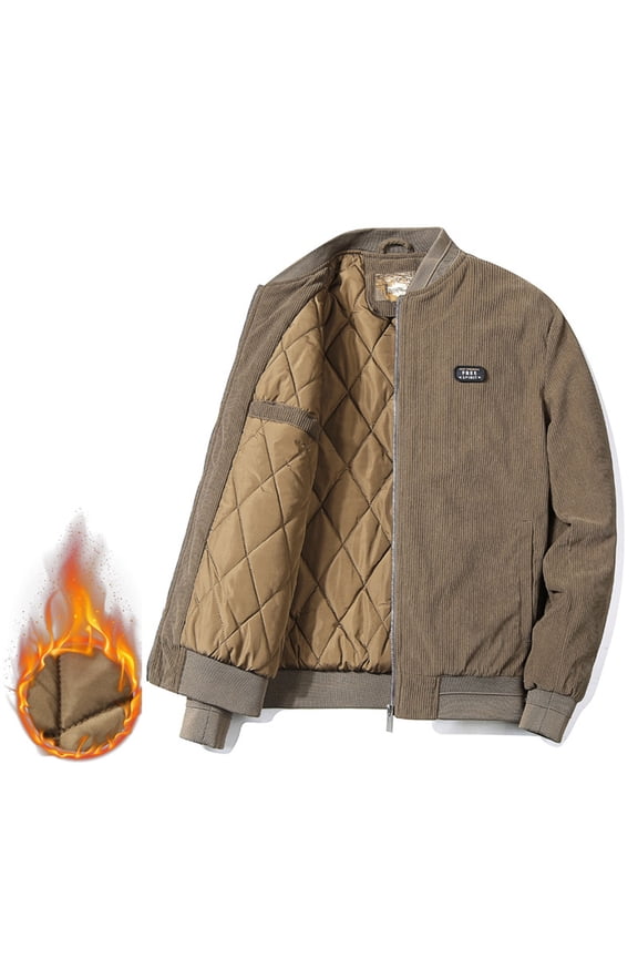 Quilted Jackets For Men Fall Winter Outerwear Fleece Lining Coats Thermal Corduroy Jacket With Long Sleeves Stand Collar Zipped Up Winter Thick Outerwear