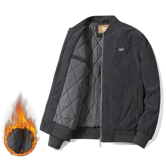 Lenago Quilted Jackets For Men Fall Winter Outerwear Fleece Lining Coats Thermal Corduroy Jacket With Long Sleeves Stand Collar Zipped Up Winter Thick Outerwear