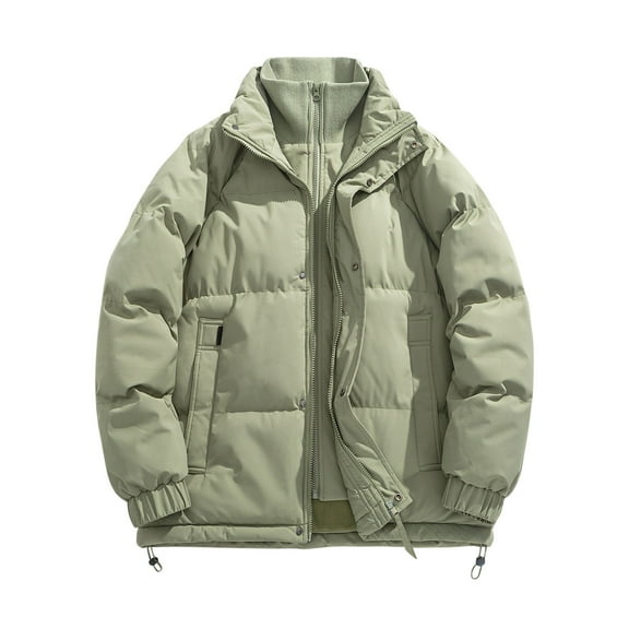 Lenago Quilted Jackets For Men With High Collar No Hoods Winter Parka Jackets Fleece Lining Thermal Winter Fashion Outerwear Comfortable Cozy Outerwear Thicken Puffer Jackets