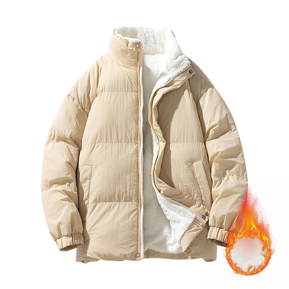 Lenago Quilted Jackets For Men With High Collar No Hoods Winter Parka Jackets Fleece Lining Thermal Winter Fashion Outerwear Comfortable Cozy Outerwear Thicken Puffer Jackets