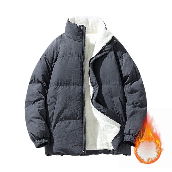 Lenago Quilted Jackets For Men With High Collar No Hoods Winter Parka Jackets Fleece Lining Thermal Winter Fashion Outerwear Comfortable Cozy Outerwear Thicken Puffer Jackets