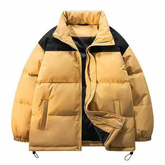 Lenago Quilted Jackets For Men With High Collar No Hoods Winter Parka Jackets Fleece Lining Thermal Winter Fashion Outerwear Comfortable Cozy Outerwear Thicken Puffer Jackets