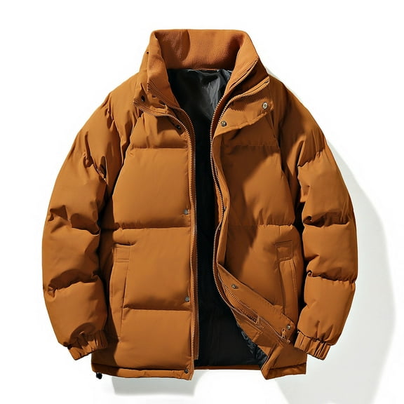 Lenago Quilted Jackets For Men With High Collar No Hoods Winter Parka Jackets Fleece Lining Thermal Winter Fashion Outerwear Comfortable Cozy Outerwear Thicken Puffer Jackets