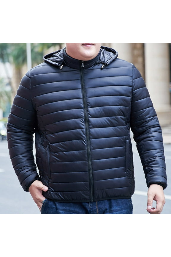 Quilted Jackets For Men Hooded Lightweight Packable Puffer Winter Jacket Warm Thermal Solid Insulated Puffy Coat For Snow Ski Hiking Travel Winter Fashion Outerwear