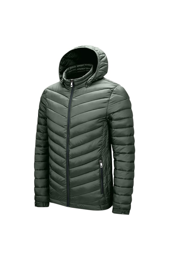 Quilted Jackets For Men Hooded Lightweight Packable Puffer Winter Jacket Warm Thermal Solid Insulated Puffy Coat For Snow Ski Hiking Travel Winter Fashion Outerwear