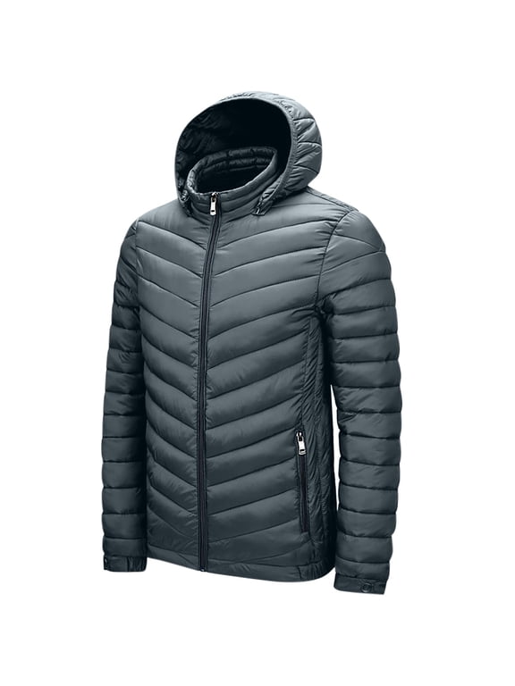 Quilted Jackets For Men Hooded Lightweight Packable Puffer Winter Jacket Warm Thermal Solid Insulated Puffy Coat For Snow Ski Hiking Travel Winter Fashion Outerwear