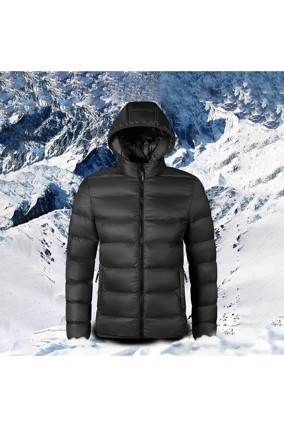 Quilted Jackets For Men Hooded Lightweight Packable Puffer Winter Jacket Warm Thermal Solid Insulated Puffy Coat For Snow Ski Hiking Travel Winter Fashion Outerwear