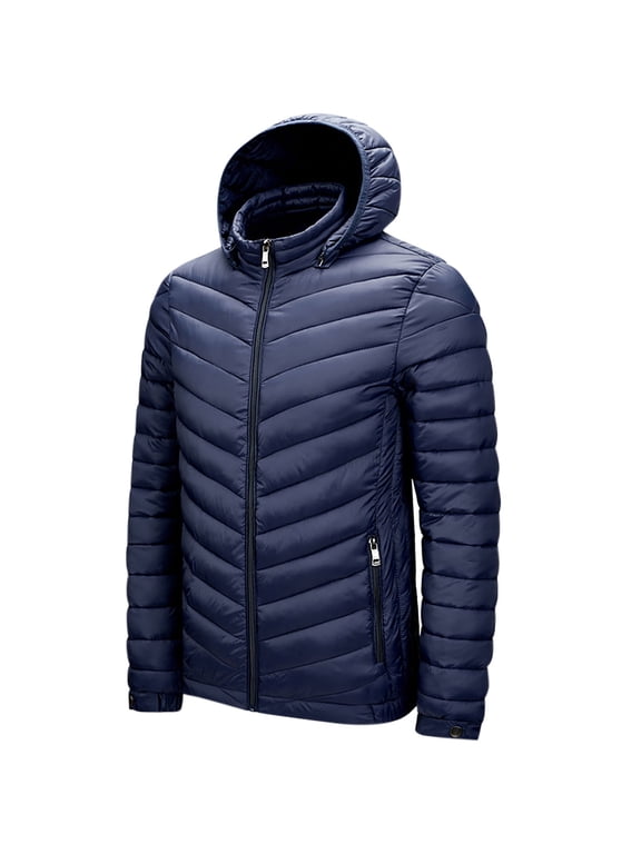 Quilted Jackets For Men Hooded Lightweight Packable Puffer Winter Jacket Warm Thermal Solid Insulated Puffy Coat For Snow Ski Hiking Travel Winter Fashion Outerwear