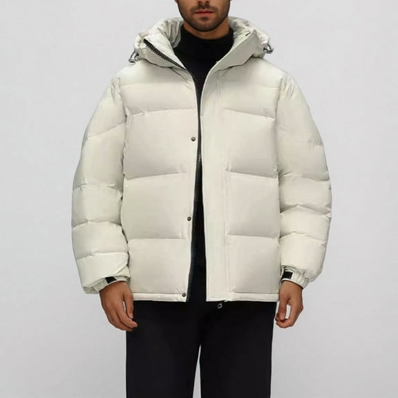 Lenago Quilted Jackets For Men With Hoods Solid Color Long Sleeve Jackets With High Collar Warm Thermal Coat Casual Winter Autumn Fashion Puffer Padded Outerwear