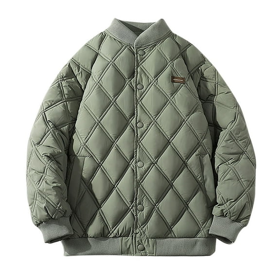 Lenago Quilted Jackets For Men Winter Lightweight Men'S Thermal Jackets Solid Color Crew Neck Full Zipped Warm Coat Water-Resistant Packable Puffer Jacket Plus Size Available