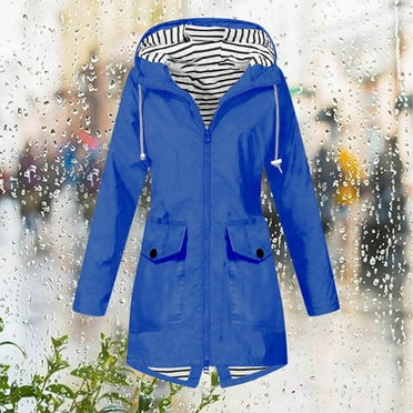Lenago Rain Jackets for Women Plus Size Solid Color Rain Jacket Outdoor Hooded Windproof Loose With Pocket Coat Hooded Windbreaker on Clearance