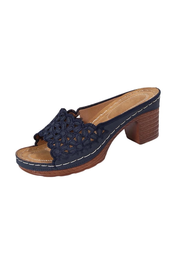 Sandalias De Mujer Casual Spring And Summer Solid Color Closed-Toe High Heels Heel Slippers 36