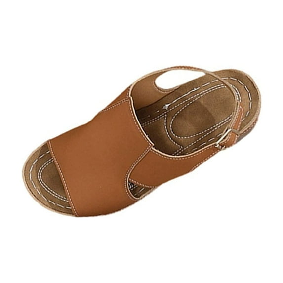 Lenago Sandalias De Mujer Casual Spring And Summer Versatile Plus Size Beach Wedge Sandals Solid Color Peep Toe Open-Toe Sandals 36