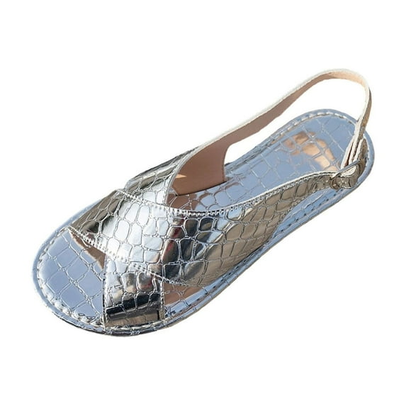 Lenago Sandalias De Mujer Casual Versatile Plus Size Strap Round Toe Open Toe Flat Soft Sole Buckle Sandals 39