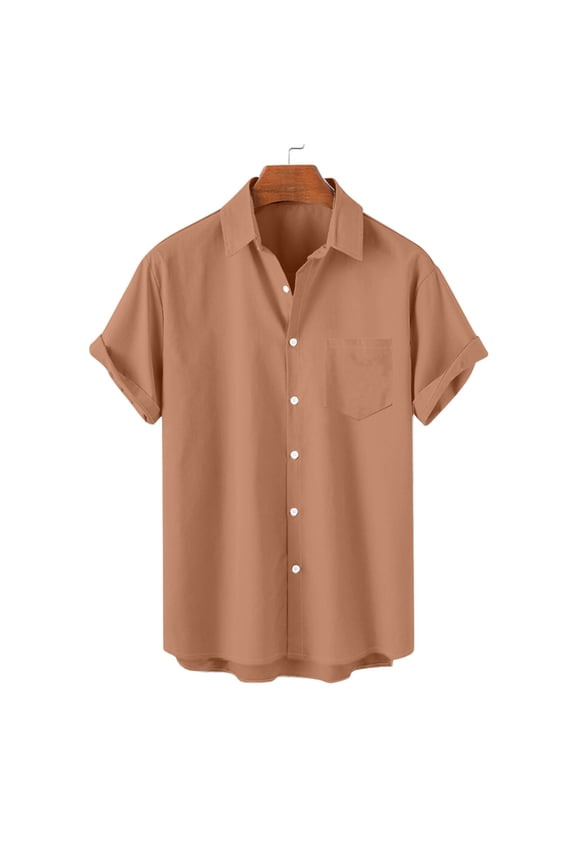 Shirts for Men Casual Turndown Collar Solid Short Sleeve Button Shirt Tops Blouse