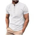 thumbnail image 1 of Lenago Shirts for Men Solid Color Zipper Casual Short Sleeve Turndown Collar Pocket Buttons Blouse Shirt, 1 of 8