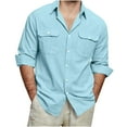 thumbnail image 1 of Lenago Shirts for Men Vintage Casual Pocket Solid Color Button Lapel Long Sleeve Shirt., 1 of 8