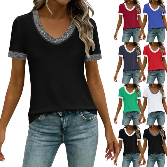 Lenago Shirts for Women Short Sleeve Shirts Loose Soft Casual Solid Color T-Shirts
