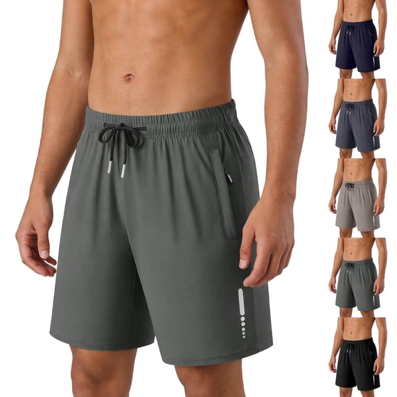 Lenago Short Pants for Men Men Short Pants Mens Short Pants Men's Solid Color Casual Sports Elastic Waist Zipper Pocket Shorts Dark Gray XXXXL