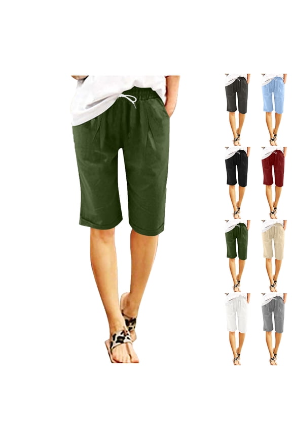 Shorts for Women Solid Color Capris Drawstring with Pockets Shorts Hiking Outdoor Summer Shorts