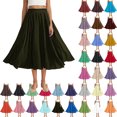 thumbnail image 1 of Lenago Skirts for Women Casual Summer Large Solid Elastic Waist Flax A-line Ankle Skirt, 1 of 10