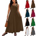 thumbnail image 1 of Lenago Sleeveless Sundresses Beach Dresses Plus Size Women Round Neck Buttocks Sleeveless Solid Dresses Brown Xxxxl, 1 of 9