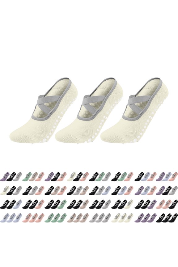 Socks for Women 3PCS Yoga Socks Non Slip Grip, Pilates Socks Grip Socks with Grippers for Barre, Hospital, Ballet, Dance, Barefoot Workout